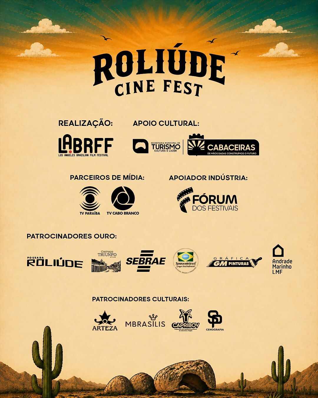 Realização LABRFF, apoio cultural, parceiros de mídia e patrocinadores do 1º Roliúde Cine Fest